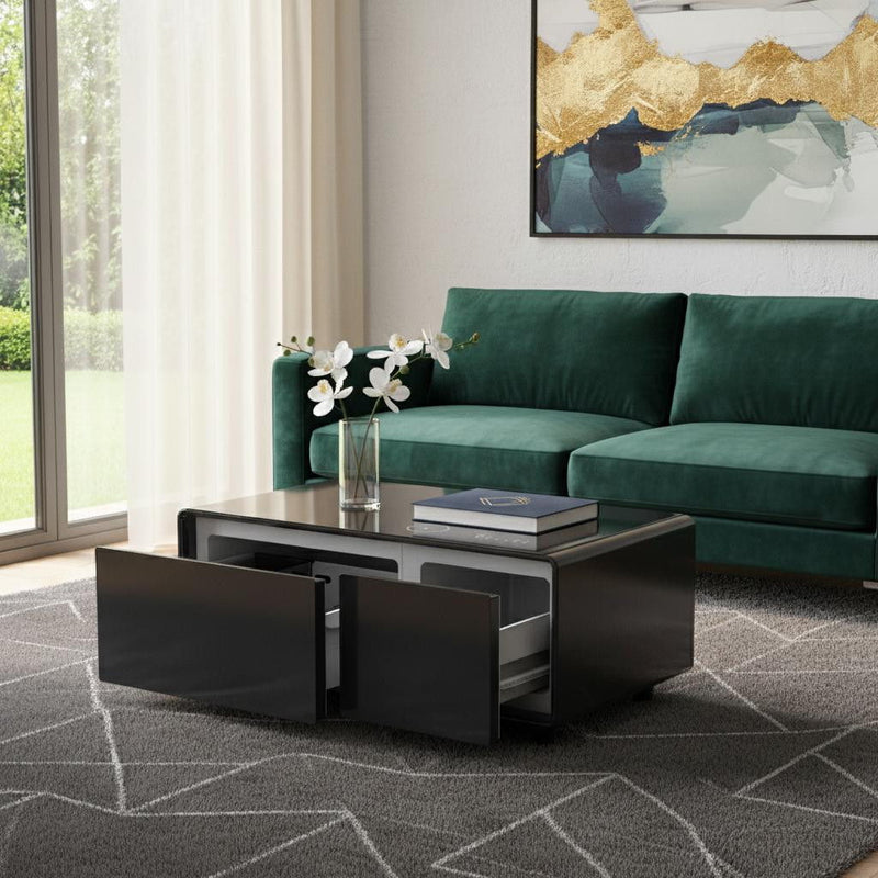 Synthetic Laminate Reclaimed Wood End Table With Two Drawers USB Port - Black