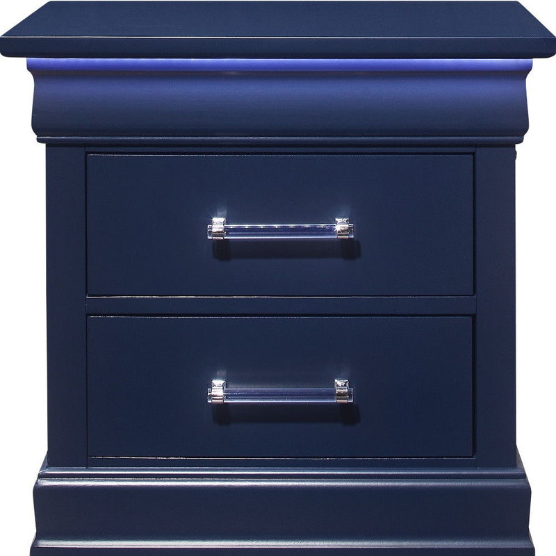 Two Drawer Solid Wood Lighted Nightstand - Blue