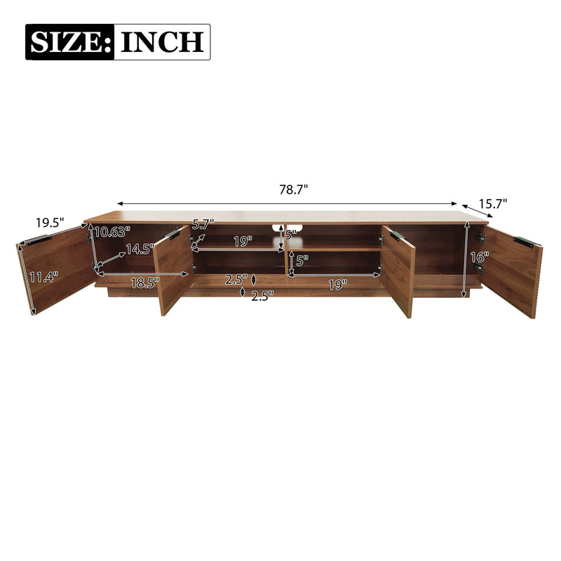 TV Stand, Entertainment Center & Fluted Door & Cable Management, Soft Closing Hinges - Walnut