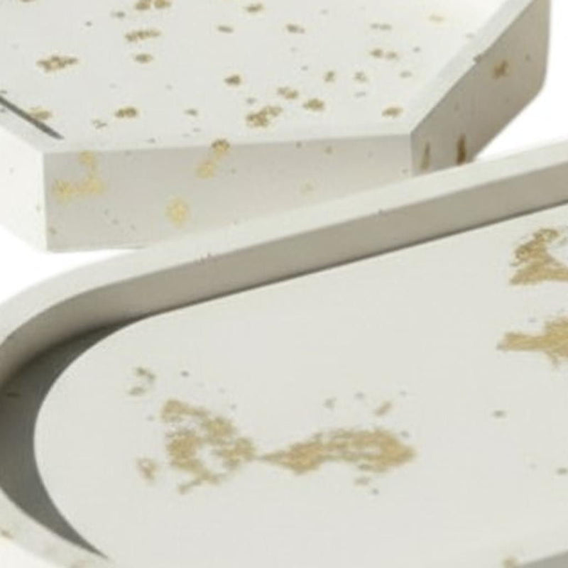 Resin Handmade Trinket Trays (Set of 3) - Gold / White