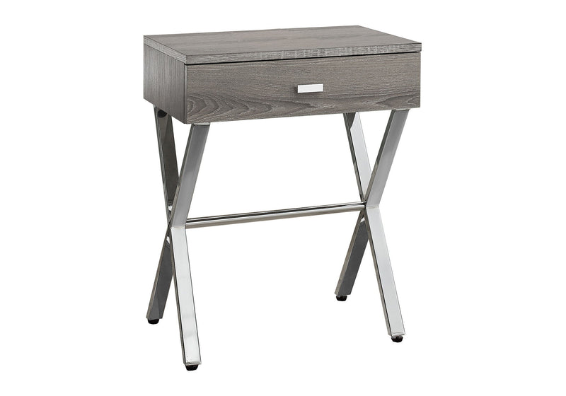 22" Taupe Wood And Metal End Table With Drawer - Silver And Deep