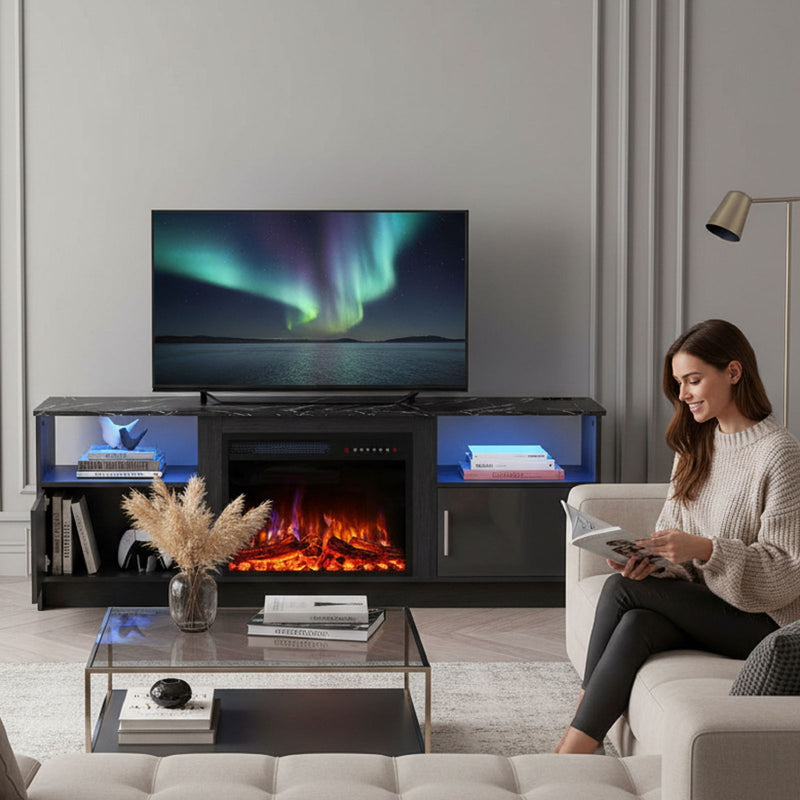 Wood Fireplace Entertainment Center With Fireplace (723788) - Black