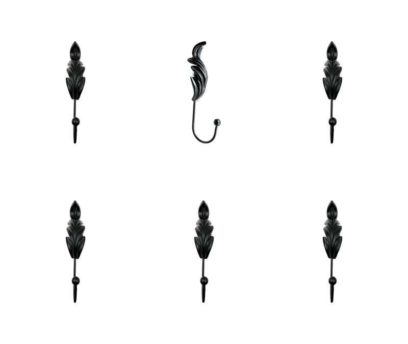 Steel Feather Wall Hooks (Set of 6) - Black