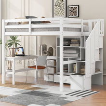 Load image into Gallery viewer, Loft Bed &amp; L Shaped Desk, Drawers, Cabinet, And Storage Staircase
