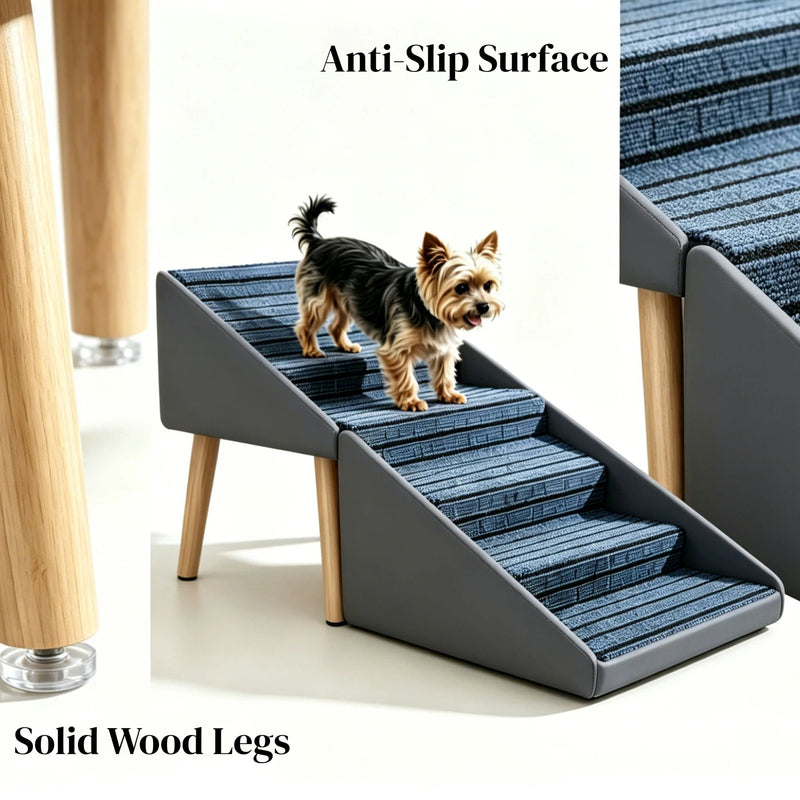 2 In 1 Dog Stairs For Bed And Couch, Foldable 6 Pet Steps - Gray
