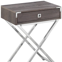Load image into Gallery viewer, 24" Taupe Wood And Metal End Table With Drawer - Silver And Deep
