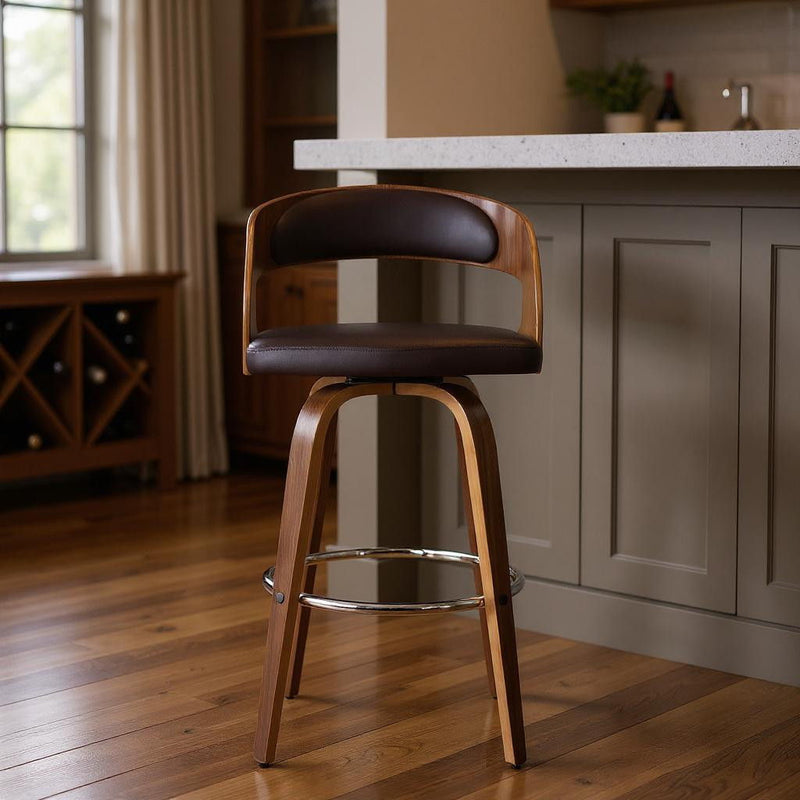 Solid Wood Swivel Low Back Bar Height Bar Chair - Brown