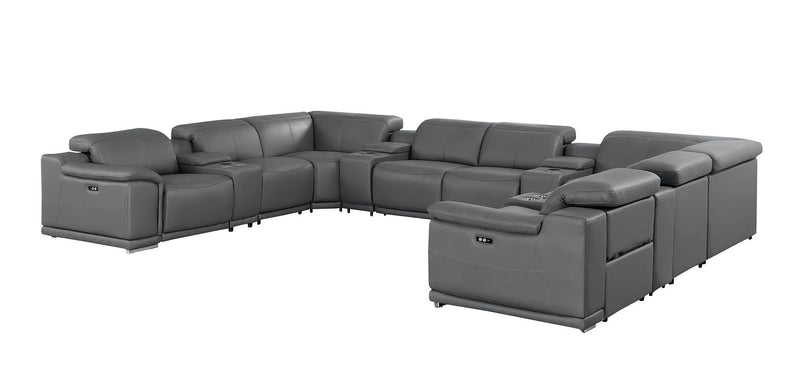 Leather Modular U Shaped Twelve Piece Corner Sectional With Console - Battleship Gray