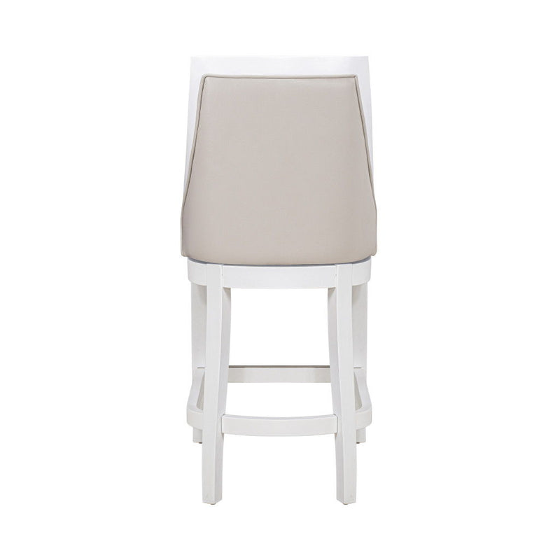 Faux Leather And Solid Wood Counter Height Swivel Bar Chair - Silver And White