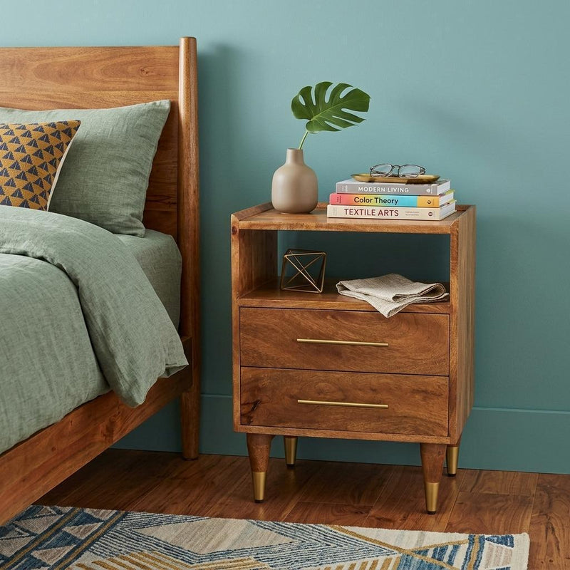 Solid Wood Two Drawer Nightstand (755322) - Brown