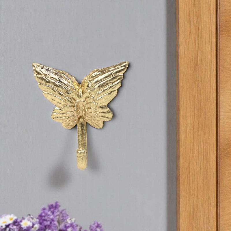 5" Cast Iron Butterfly Wall Hook - Gold