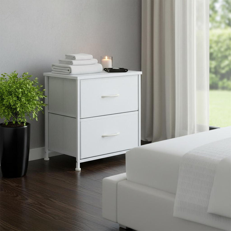 Fabric Metal And Wood Two Drawer Dresser - White