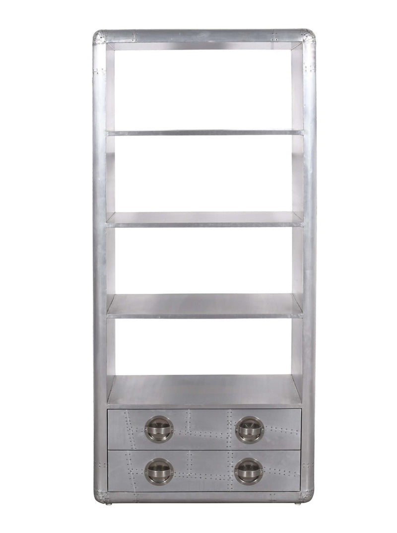 Four Tier Bookcase With Two Drawers - Silver