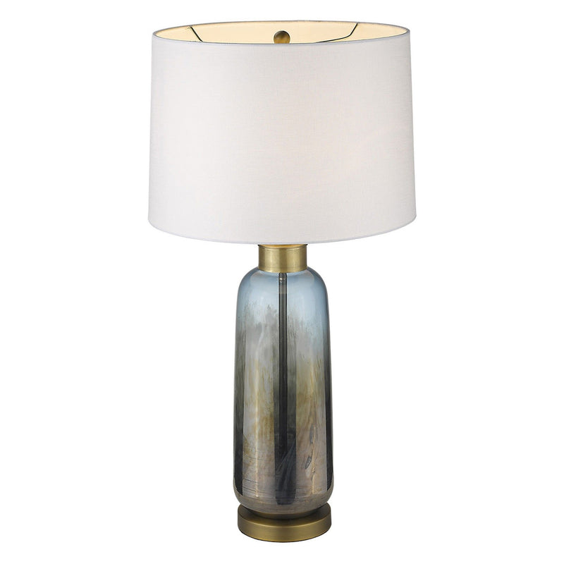Glass Table Lamp With White Empire Shade - Steel Blue