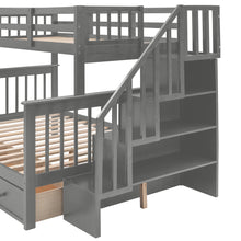 Load image into Gallery viewer, Stairway Twin-Over-Full Bunk Bed with Drawer, Storage and Guard Rail for Bedroom, Dorm, for Adults, Gray color(Old SKU: LP000219AAE)
