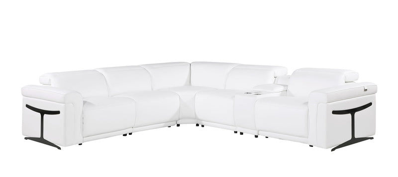 Italian Leather Modular L Shaped Six Piece Corner Sectional With Console - White