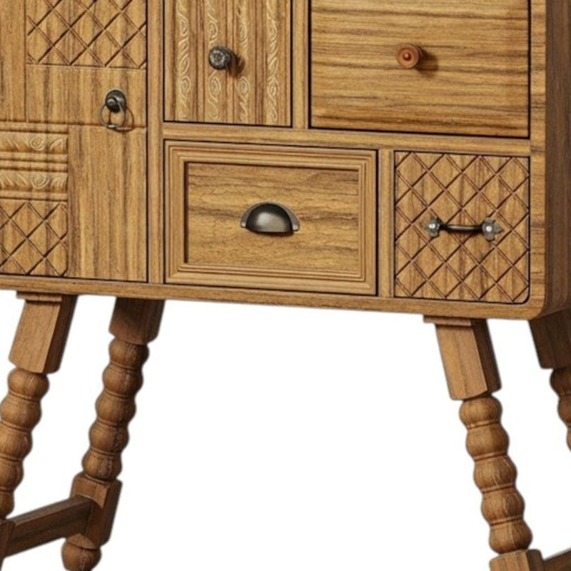 Solid Wood Console Accent Cabinet With Single Door Four Drawers - Sepia