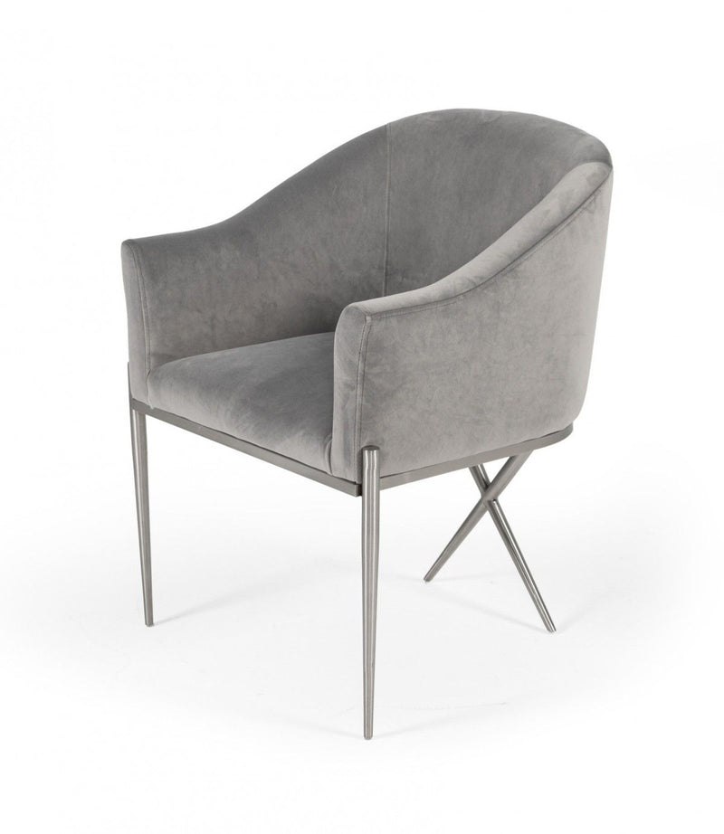 Velvet Solid Color Arm Chair - Gray And Silver