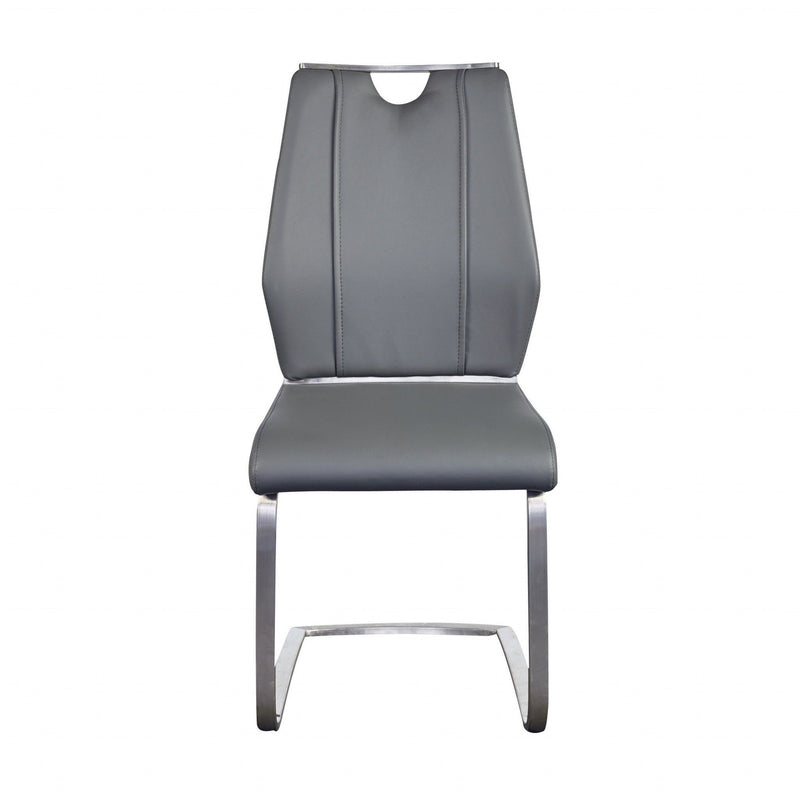 Upholstered Leather Dining Side Chairs (Set of 2) - Gray / Silver