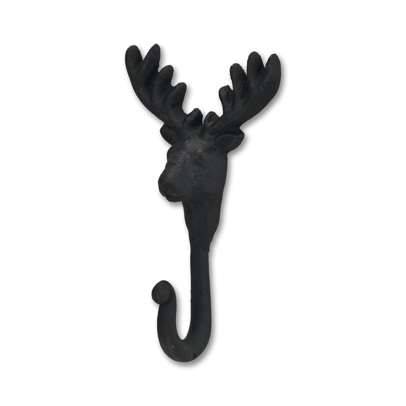 3" Cast Iron Deer Stag Wall Hook - Black