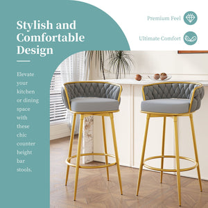 Modern Low Back Upholstered Counter Height Bar Stools (Set of 2)