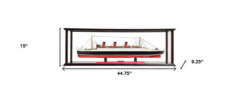 Hand Painted RMS Queen Mary Large Display Case Model Boat - Black / Red