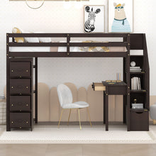 Load image into Gallery viewer, Loft Bed With Storage Drawers, Desk And Stairs With Shelves

