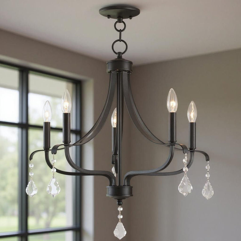 27'' Five Light Dimmable Chandelier With Shades - Bronze
