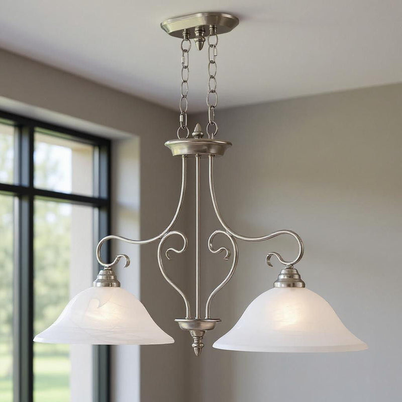 21" Two Light Dimmable Chandelier With Shades - Nickel