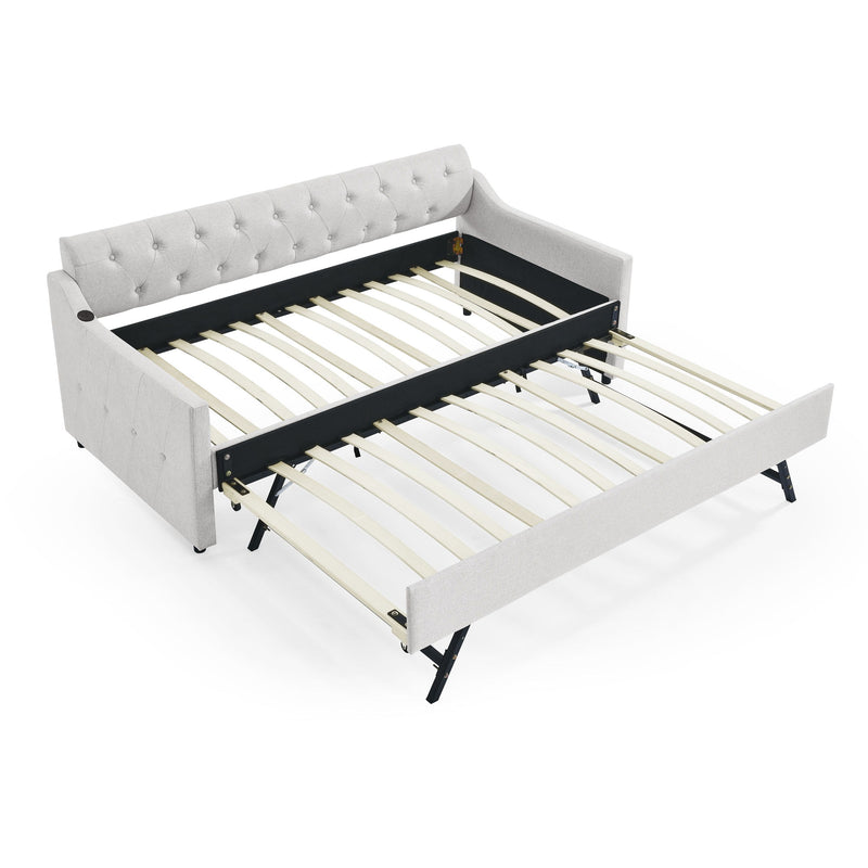 Size Upholstered Daybed With Trundle And USB Charging Armrest