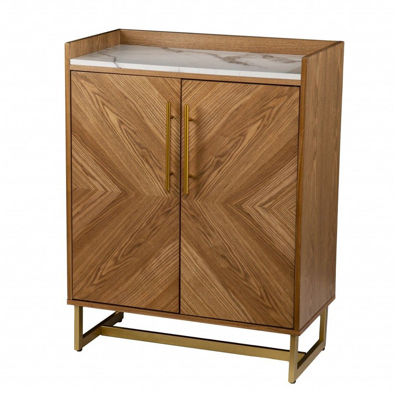 Retro And Faux Marble Wine Cabinet - Brown