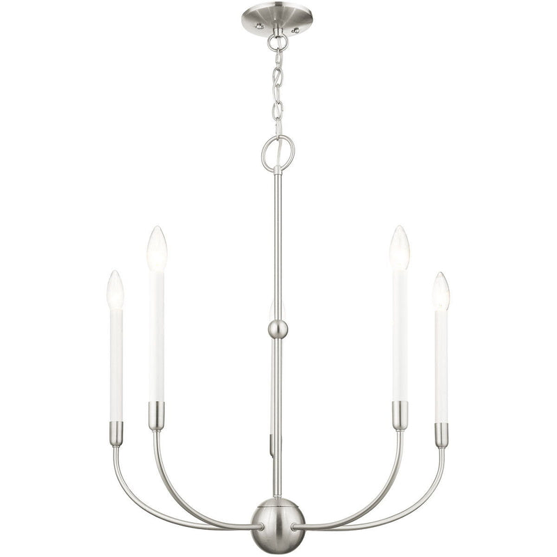 28" Five Light Dimmable Chandelier With Shades - Nickel