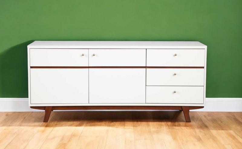 Mahogany Solids And Veneer Cabinet Enclosed Storage TV Stand - White
