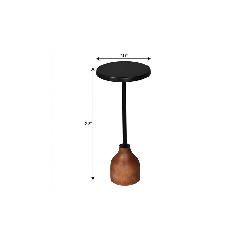 Distressed Iron Solid Wood Round Pedestal End Table (716350) - Black / Brown
