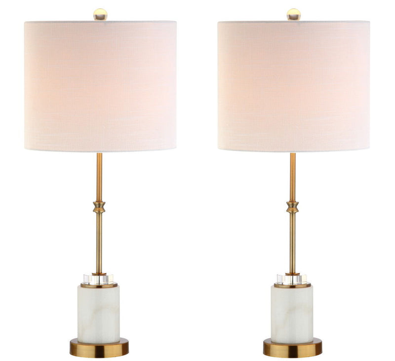 Table Lamps With Drum Shades (Set of 2) - White / Brass