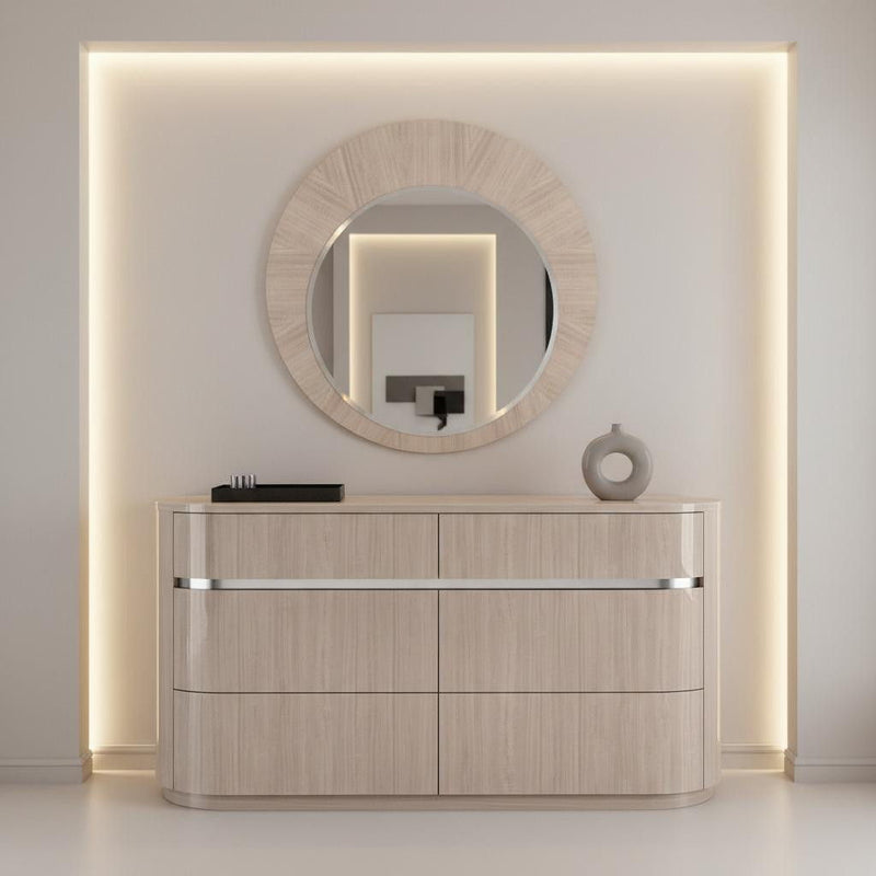 Wood Round Wall Mounted And Dresser Mount Framed Dresser Mirror - Beige