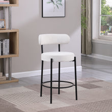 Load image into Gallery viewer, Modern Sherpa Counter Height Stools, Uphsoltered Seat Height Barstools With Brushed Brass Metal Legs Round Low Back Kitchen Stools With Footrest For Dining Room (Set of 2)
