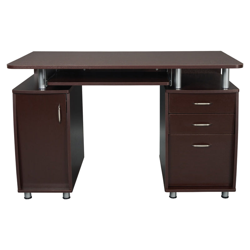 Pedestal Computer Desk With Three Drawers - Chocolate