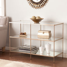 Load image into Gallery viewer, 42" Glass Mirrored Frame Console Table With Shelves - Clear / Gold
