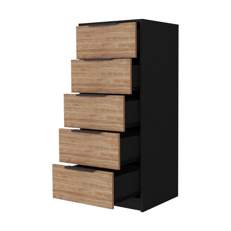 Wood Five Drawer Dresser - Black And Light Brown