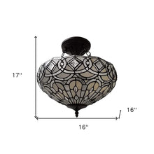 Load image into Gallery viewer, Tiffany Style Two Light Glass Dimmable Semi Flush Ceiling Light - Black / Gray
