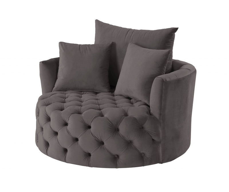 Velvet Solid Color Swivel Barrel Chair - Gray