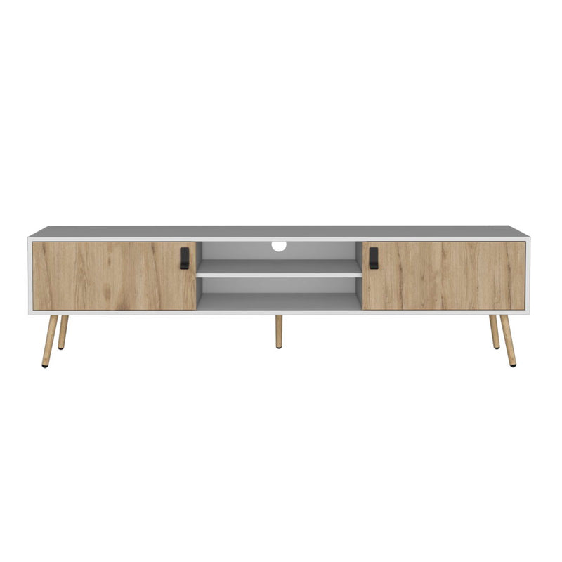 71" Enclosed And Open Storage TV Stand - Beige And White