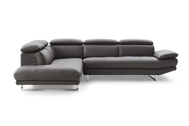 Genuine Leather L Shaped Two Piece Sofa Chaise Sectional - Dark Gray