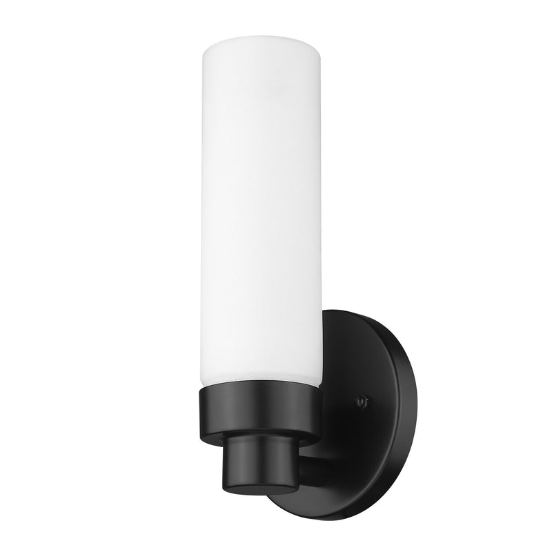 Wall Light With Narrow Frosted Glass Shade - Matte Black