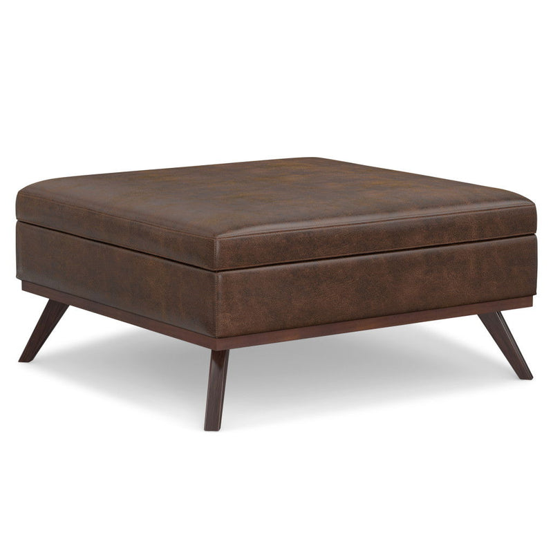 40" Leather Cocktail Ottoman With Storage - Brown