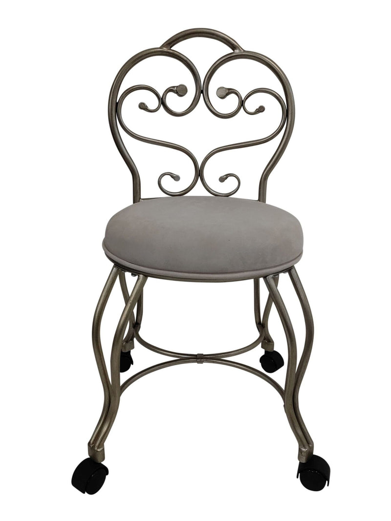 Microfiber Upholstered Metal Round Bench - Cream / Silver