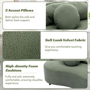 103.9" Modern Living Room Sofa Lamb Velvet Upholstered Couch Furniture for Home or Office, Green