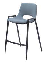 Load image into Gallery viewer, 26" Faux Leather And Steel Low Back Counter Height Bar Chairs (Set of 2) - Blue / Black
