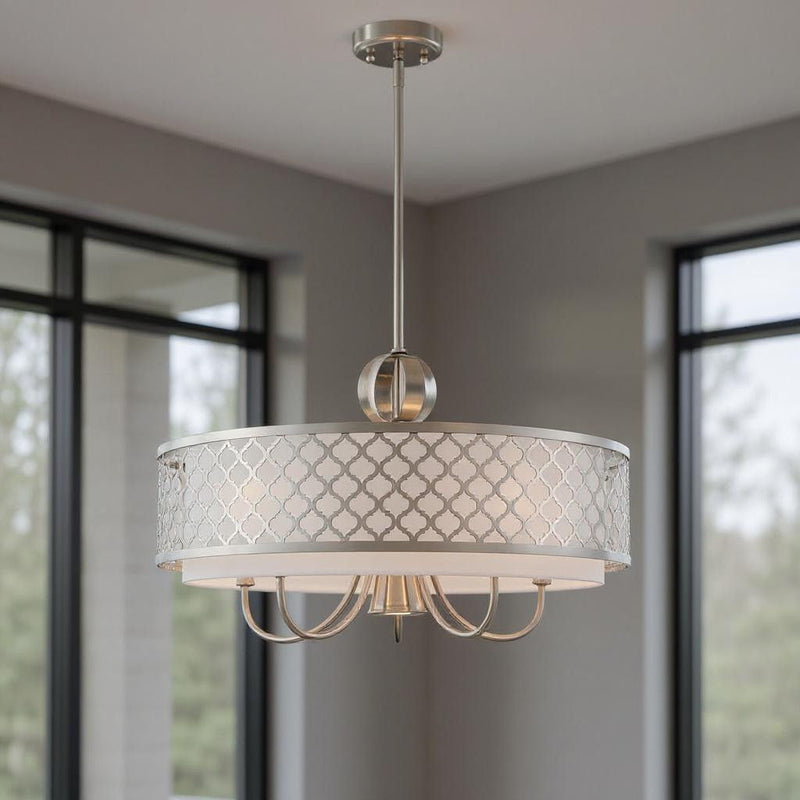 18" 6 Light Dimmable Chandelier With Shades - Nickel